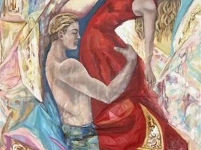 43. “Amor Brujo” inspired by the passion and courage that dancers put into flamenco tablaos. Incredibly beautiful show.  3D oil painting on wavy surface with volume, golden leaf.  90x60x5 cm