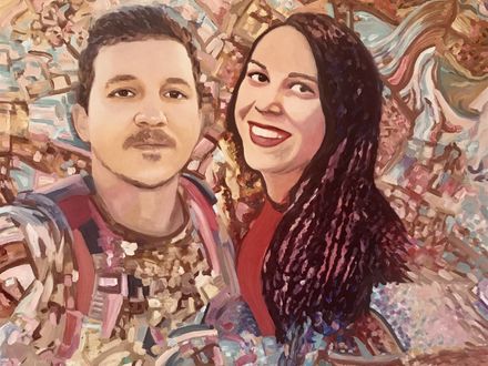 52. Portrait Maria&Pascual, oil on cardboard, epoxy, 2020